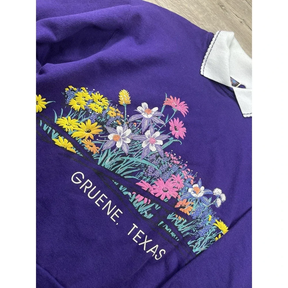 Vintage Gruene Texas Sweatshirt Women's Size Large Floral Double Sided Collared‎
